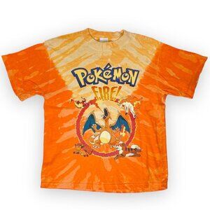 Vintage Nintendo Pokémon Charizard FIRE Orange Tie Dye T Shirt Youth M / 10-12